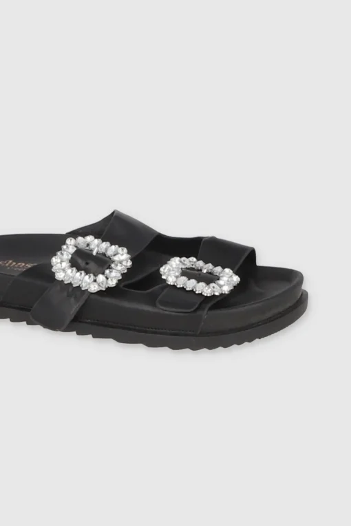 Sandalias Doble Hebilla Piedras Brillosas