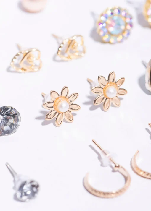 Set 12 Piezas Aretes Concha Mix