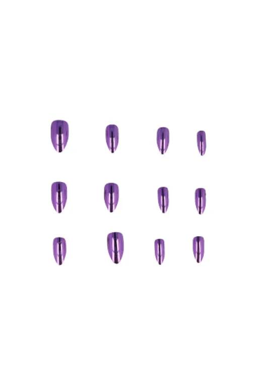 Set 12 uñas almendradas metálicas