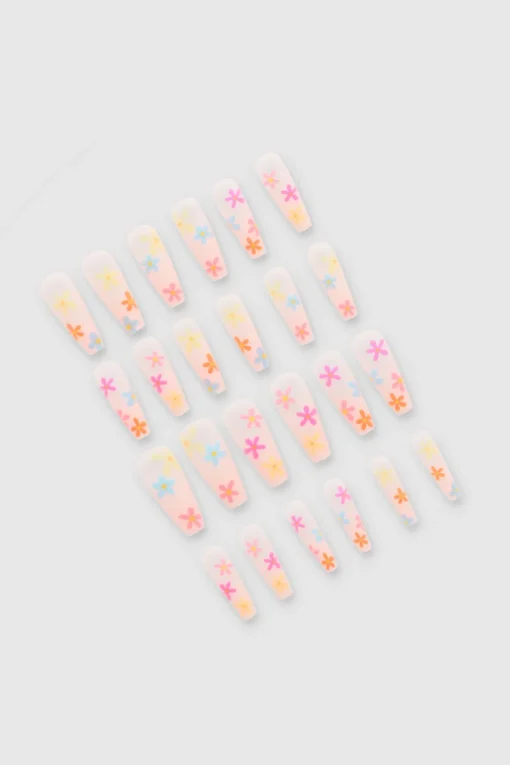 Set 24 Uñas Flores Retro