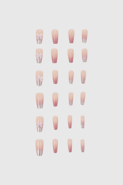 Set 24 uñas french metalico aplicacion moño