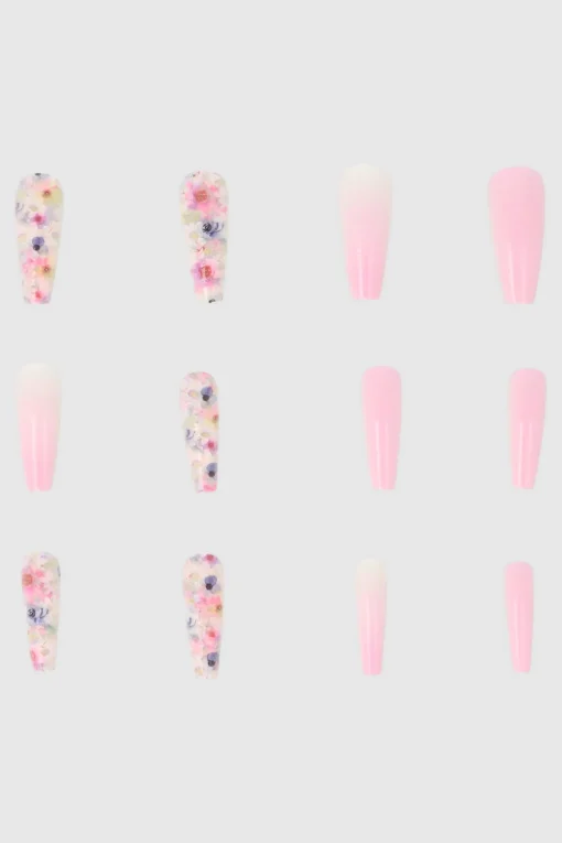 Set 12 uñas largas flores