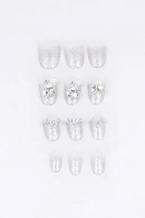 Set 12 uñas postizas glitter piedras