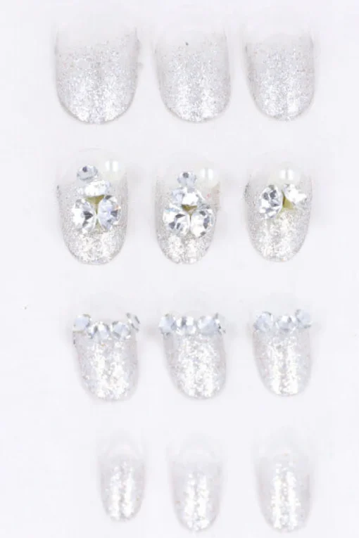 Set 12 uñas postizas glitter piedras
