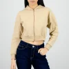 Sudadera crop cierre estampado espalda
