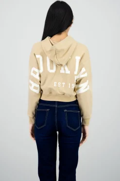 Sudadera crop cierre estampado espalda