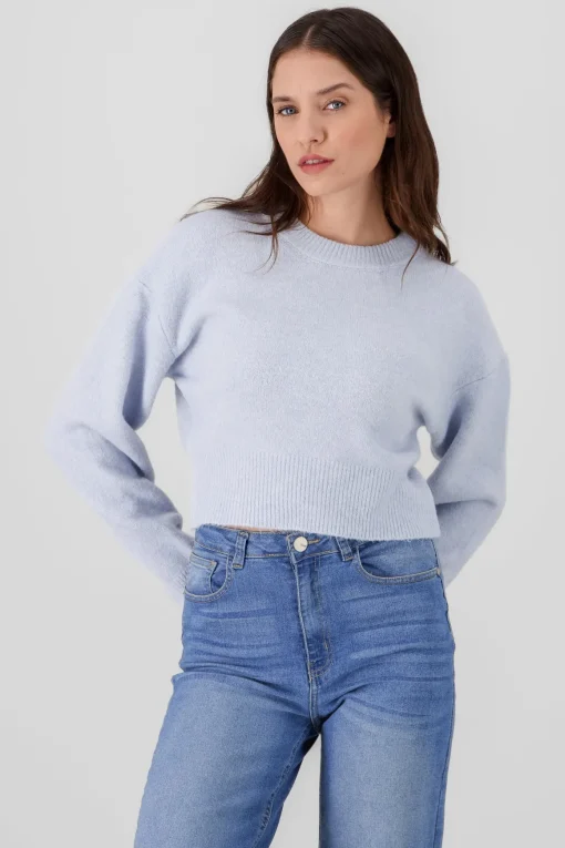 Sueter de cuello redondo manga larga suave