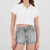 Top boxy rib con cuello polo