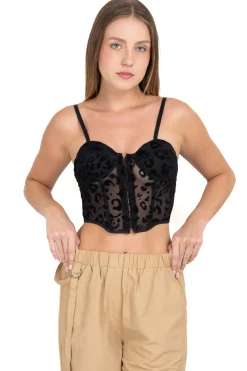 Top bustier mesh animal print