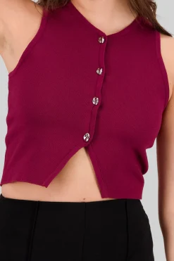 Top corto tejido detalle botones