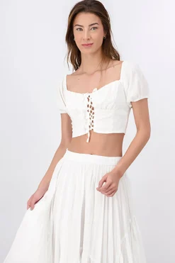 Top Lace Up Plisado