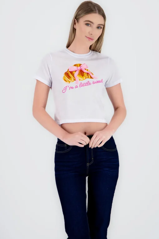 Top manga corta estampado croissant