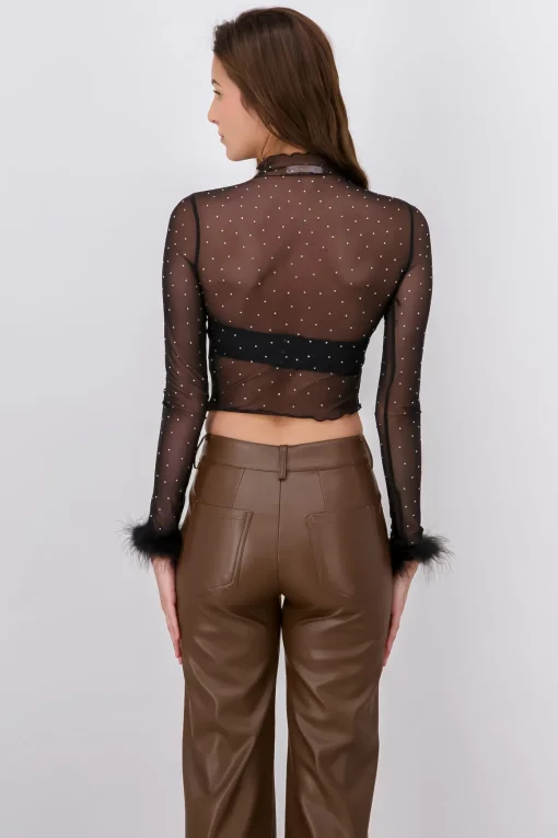 Top Mesh Brillos Plumas