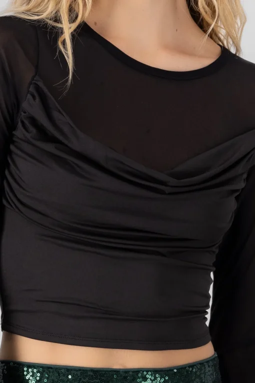 TOP MESH LISO CON MANGA LARGA DRAPEDADO