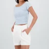 Top off shoulder con manga detalle drapeado