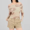 Top off shoulder de mesh con print