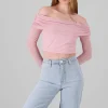 Top off shoulder de mesh liso