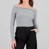 Top off shoulder manga larga rib