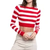 Top rib manga larga cuello redondo rayas