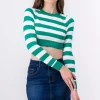 Top rib manga larga cuello redondo rayas