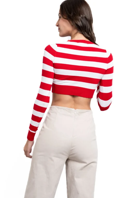 Top rib manga larga cuello redondo rayas