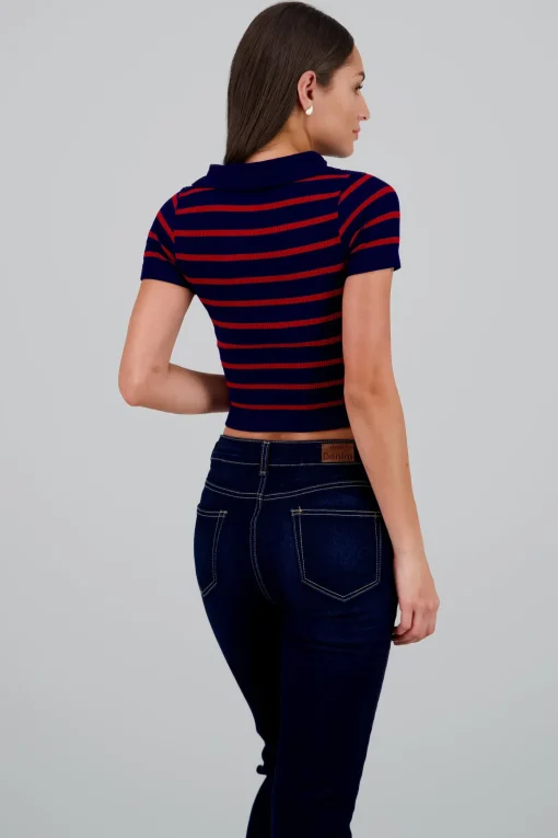Top seamless rayas cuello polo