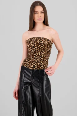 Top strapples drapeado animal print