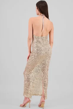 Vestido maxi de lentejuelas halter