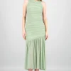 Vestido maxi mesh fruncido