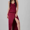 Vestido Maxi Satín Escote Cruzado