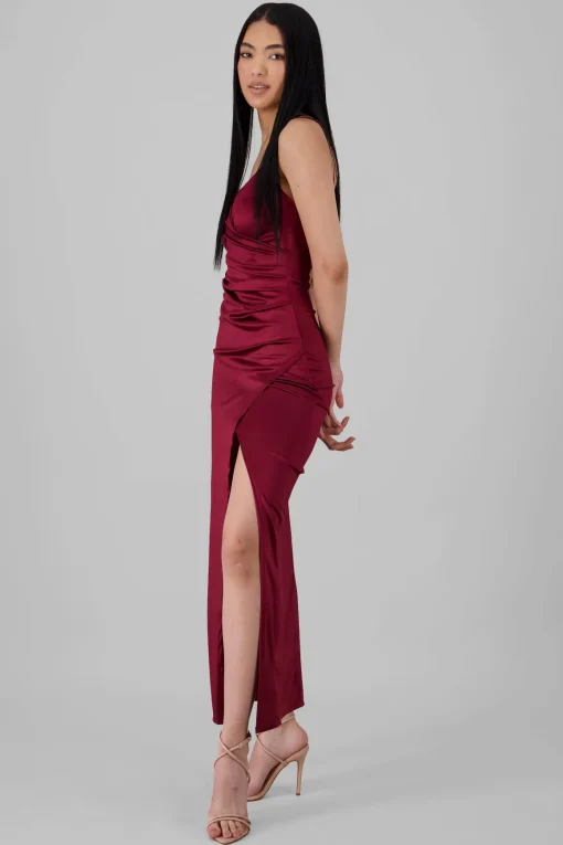 Vestido Maxi Satín Escote Cruzado