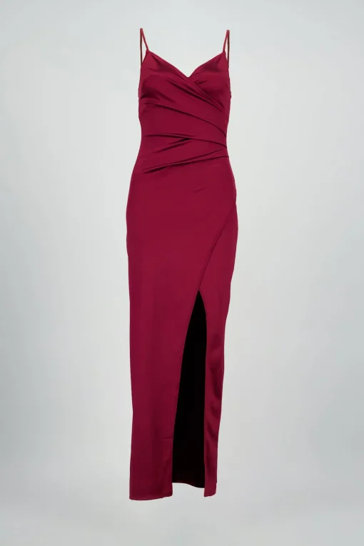 Vestido Maxi Satín Escote Cruzado