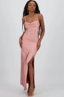 Vestido maxi tirantes drapeado