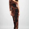 Vestido midi asimetrico una manga mesh