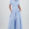 Vestido midi camisero manga corta cuello