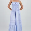 Vestido midi detalle smock tirantes