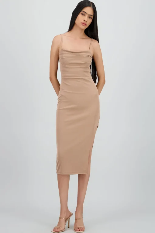 Vestido midi escote drapeado