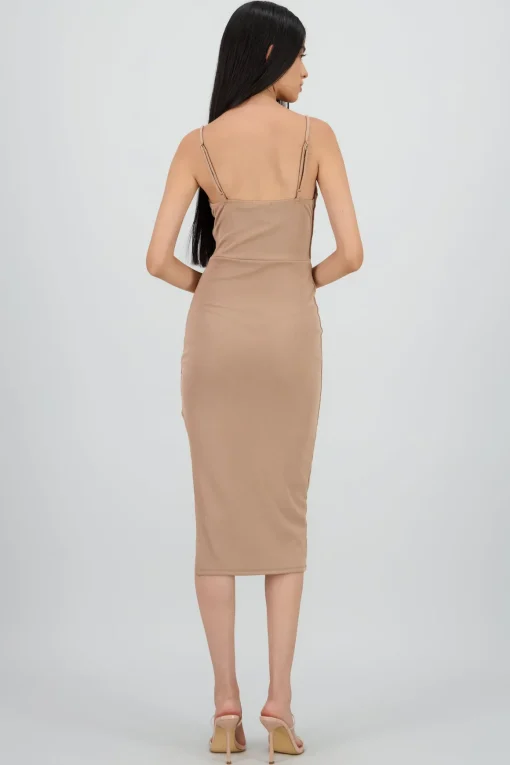 Vestido midi escote drapeado