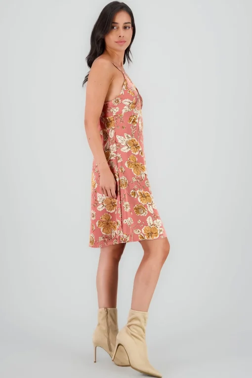 Vestido midi escote v tirantes efecto satin