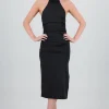 Vestido midi halter drapeado