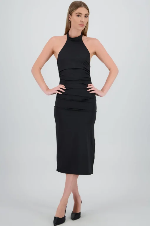 Vestido midi halter drapeado