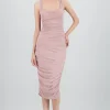 Vestido midi plisado brillos con copa
