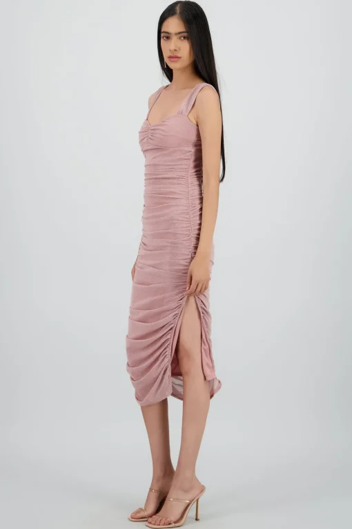 Vestido midi plisado brillos con copa