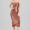 Vestido midi strapless lentejuelas