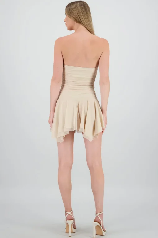 Vestido mini asimetrico de mesh