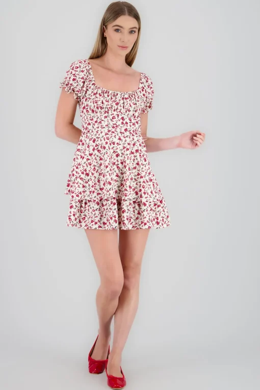 Vestido mini escote cuadrado flores