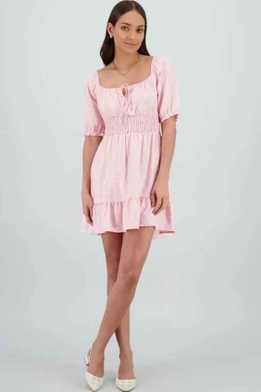Vestido mini manga abullonada mini flores
