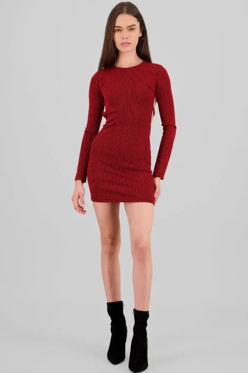 Vestido mini manga larga espalda abierta lurex
