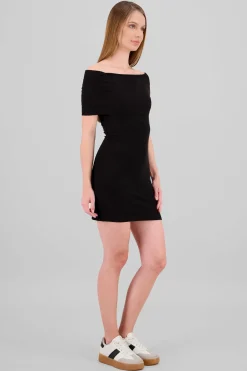 Vestido mini rib off shoulder