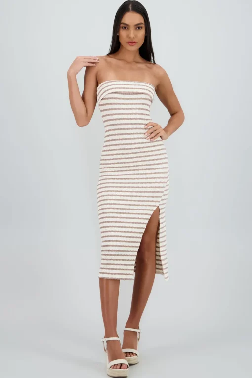 Vestido strapless estampado rayas